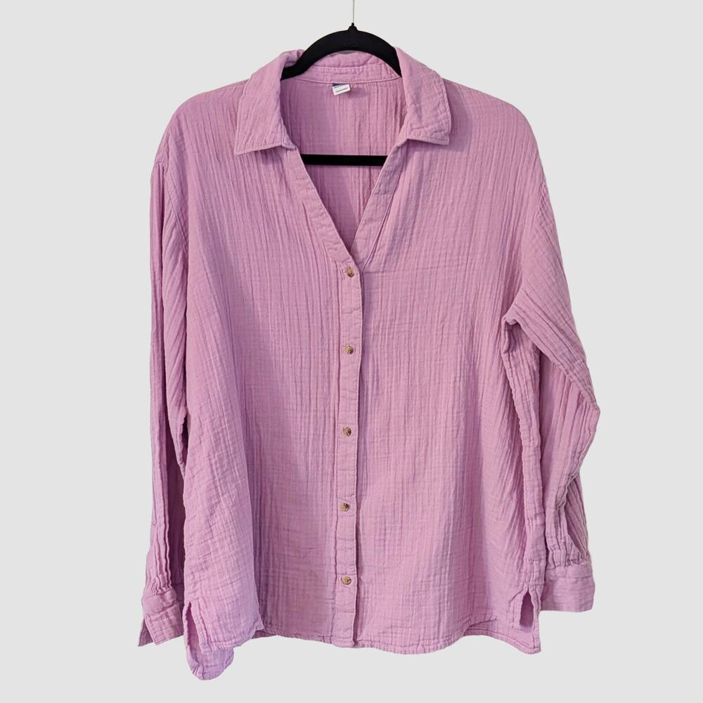 Old Navy Lavender Cotton Gauze Button Front Shirt Large Swim Coverup Beach